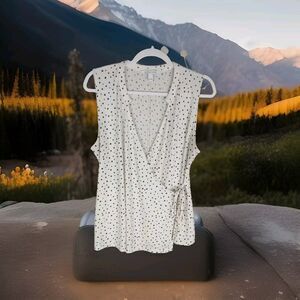 41 Hawthorn Wrap Top Size L Sleeveless Poka-Dot Deep V Neck
